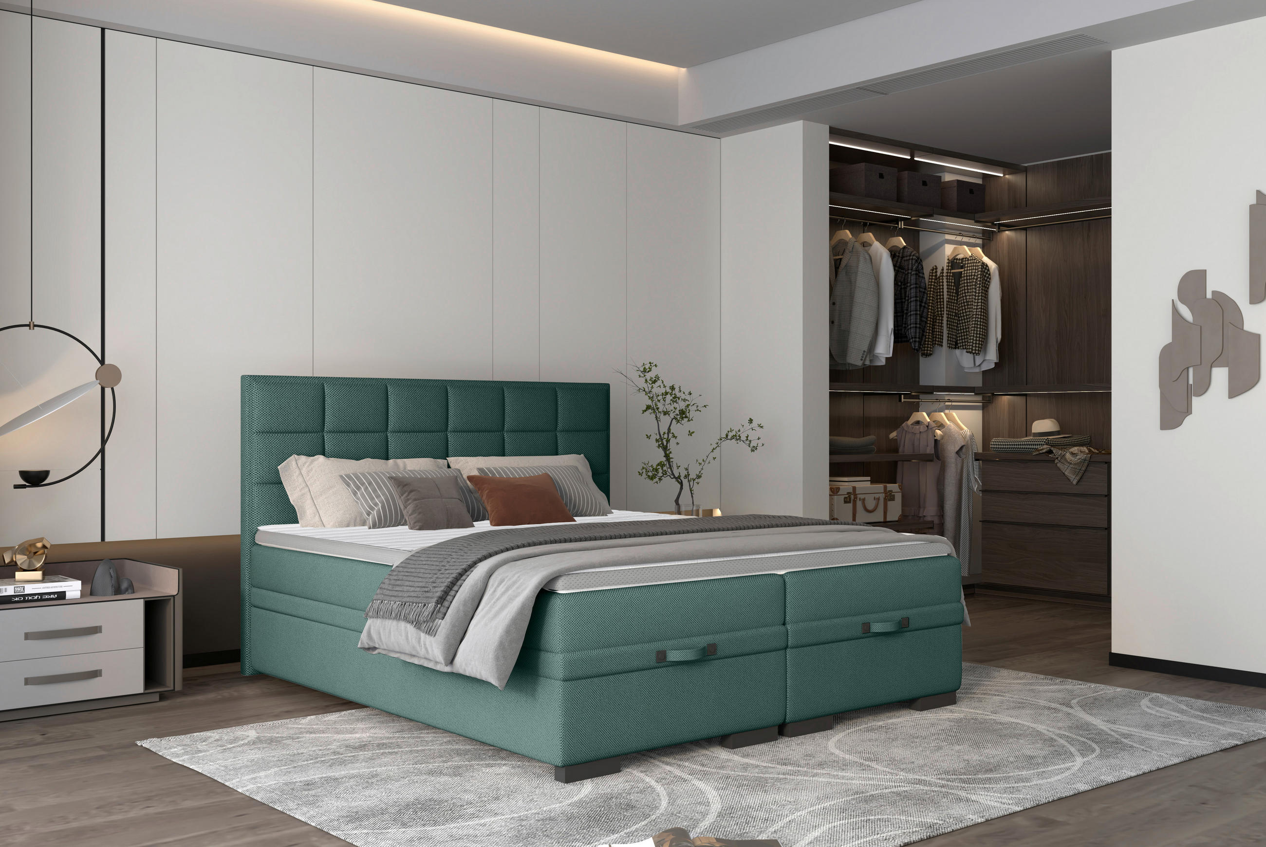 BOXSPRINGBETT 180/200 cm  in Dunkelgrün  - Dunkelgrün/Schwarz, Konventionell, Kunststoff/Textil (180/200cm) - home24