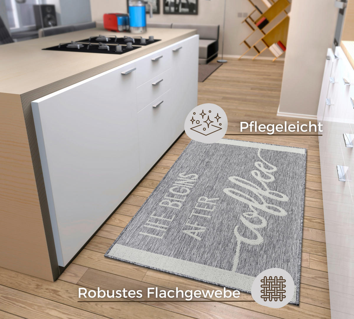 KÜCHENLÄUFER 92/150 cm Cucina Grau, Creme  - Creme/Grau, Design, Kunststoff (92/150cm) - Hanse Home