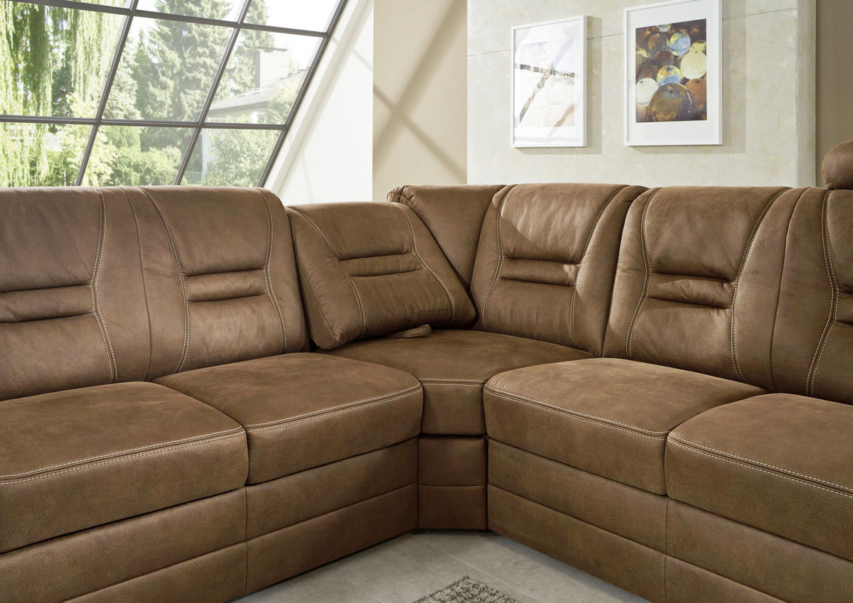 ECKSOFA in Lederlook Dunkelbraun  - Dunkelbraun/Beige, Konventionell, Holz/Textil (286/234cm) - Beldomo Comfort