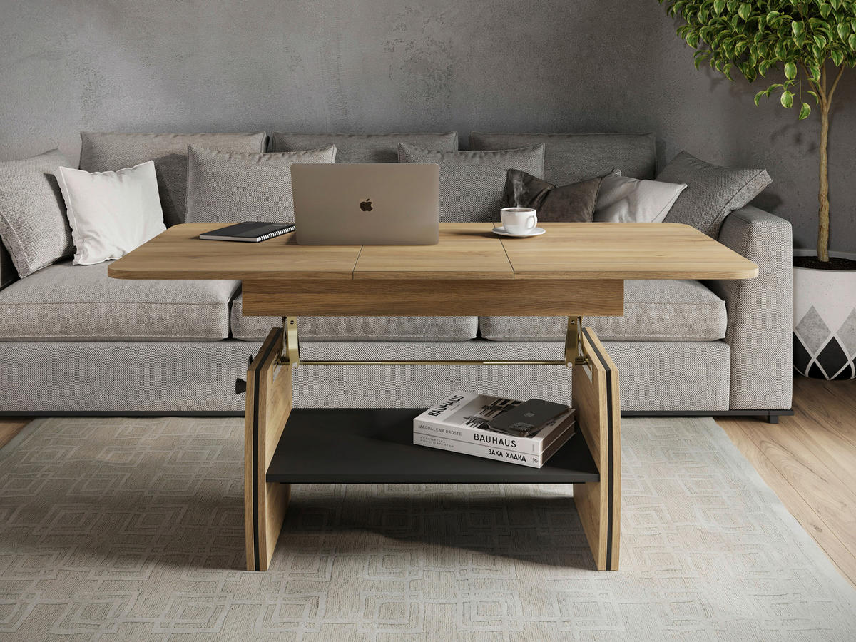 COUCHTISCH 95-125/60/51,5-61,5 cm rechteckig Eichefarben  - Eichefarben, KONVENTIONELL, Holzwerkstoff (95-125/60/51,5-61,5cm) - Xora