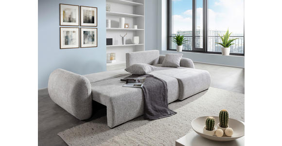 ECKSOFA Grau Flachgewebe Zierkissen, Rückenkissen, Bettkasten, Schlaffunktion, Rücken echt, Liegefläche im Originalstoff  - Schwarz/Grau, KONVENTIONELL, Kunststoff/Textil (145/285cm) - Carryhome