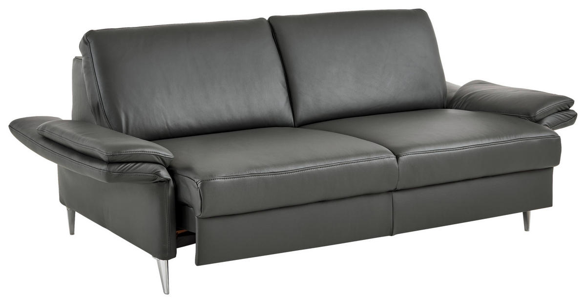 3-SITZER-SOFA Echtleder Anthrazit  - Anthrazit/Alufarben, Konventionell, Leder/Metall (190/84/99cm) - Dieter Knoll