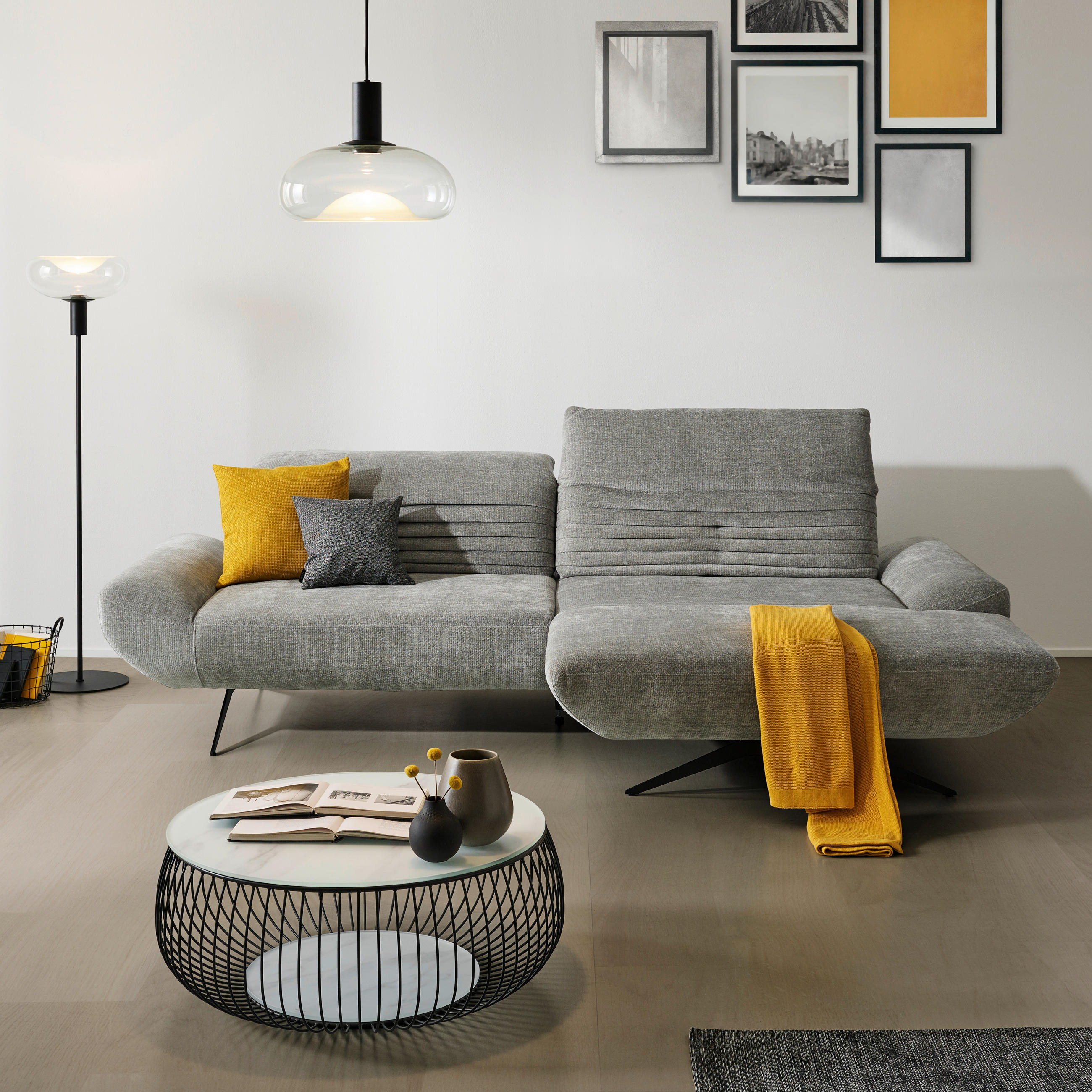 ECKSOFA inkl. Funktionen Grau Chenille  - Schwarz/Grau, Design, Textil/Metall (280/170-195cm) - Dieter Knoll