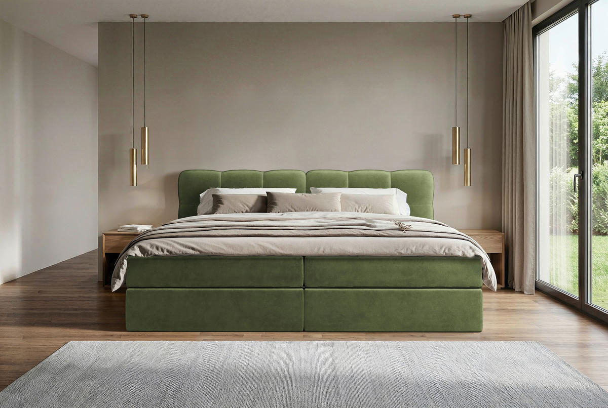 BOXBETT 240/200 cm,  in Grün, Matratze, Bettkasten, Topper, H3 = fest  - Schwarz/Grün, KONVENTIONELL, Kunststoff/Textil (240/200cm) - Chameo