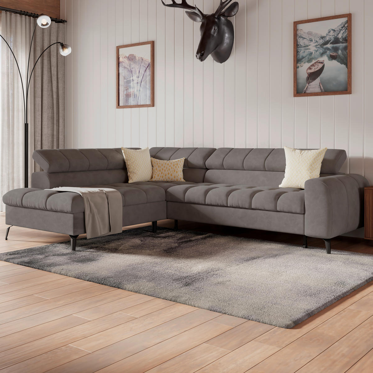 ECKSOFA in Graphitfarben  - Dunkelgrau/Schwarz, Trend, Kunststoff/Textil (203/261cm) - Livetastic