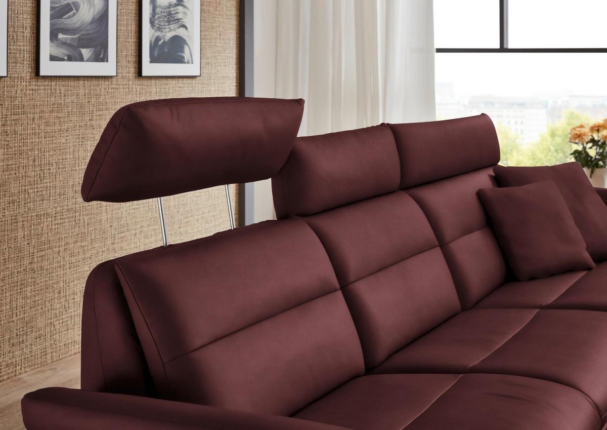 ECKSOFA in Echtleder Bordeaux  - Bordeaux/Schwarz, Design, Leder/Metall (300/157cm) - Dieter Knoll