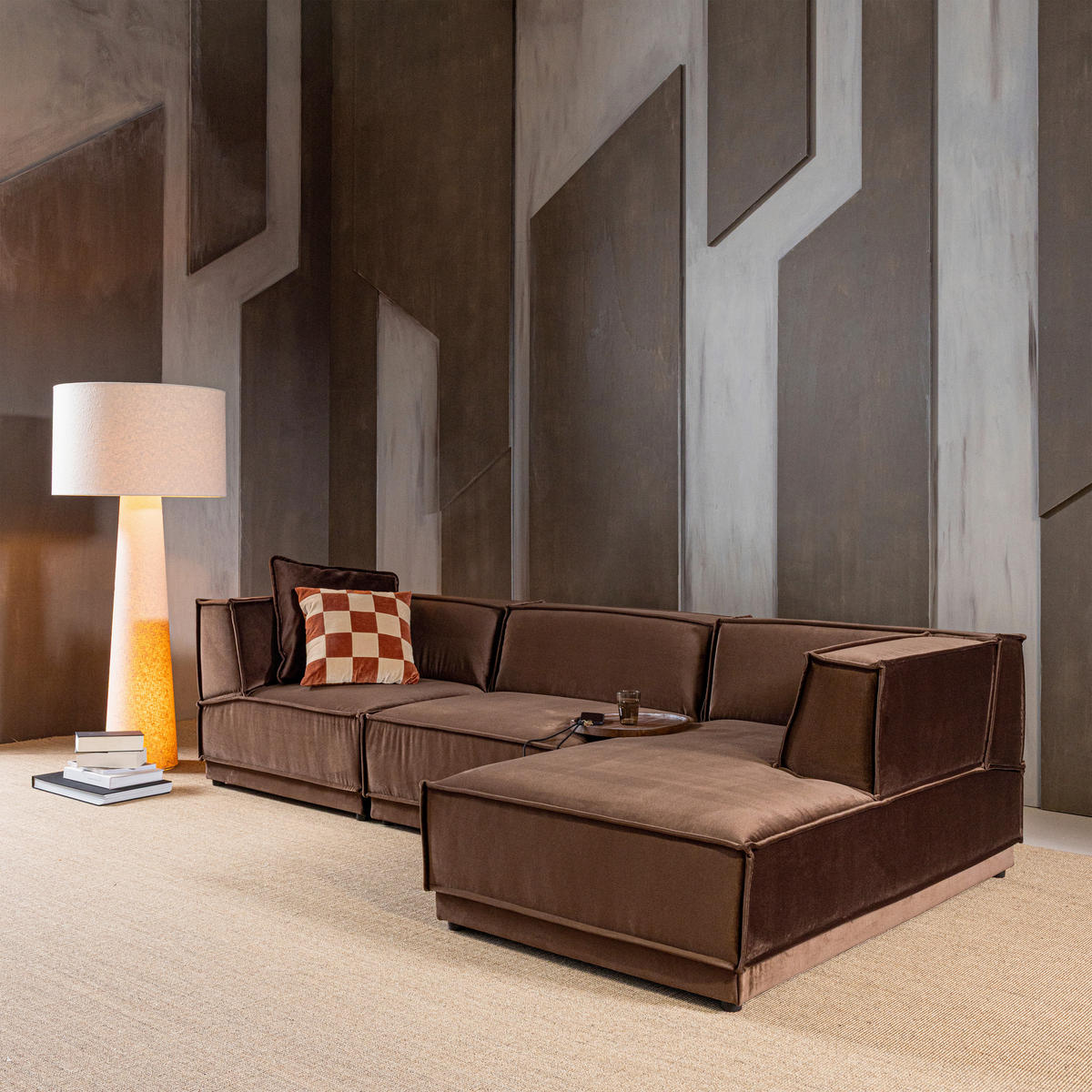 ECKSOFA Manu Braun Samt  - Schwarz/Braun, MODERN, Kunststoff/Textil (286/160cm) - Livetastic