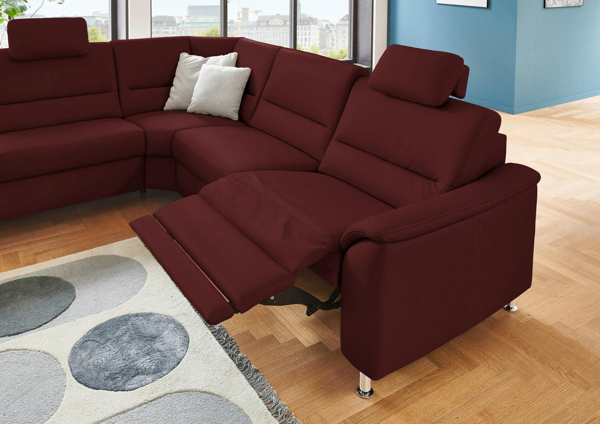ECKSOFA in Echtleder Brombeere  - Brombeere/Alufarben, Basics, Leder/Metall (249/290cm) - Beldomo Premium