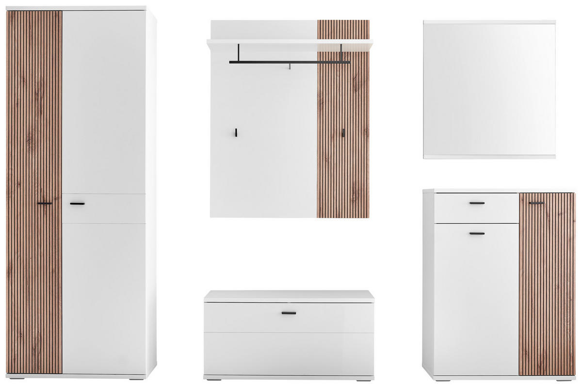 GARDEROBE 5-teilig  in 260/198/37 cm  - Weiss/Eichefarben, Design, Holzwerkstoff (260/198/37cm) - Voleo