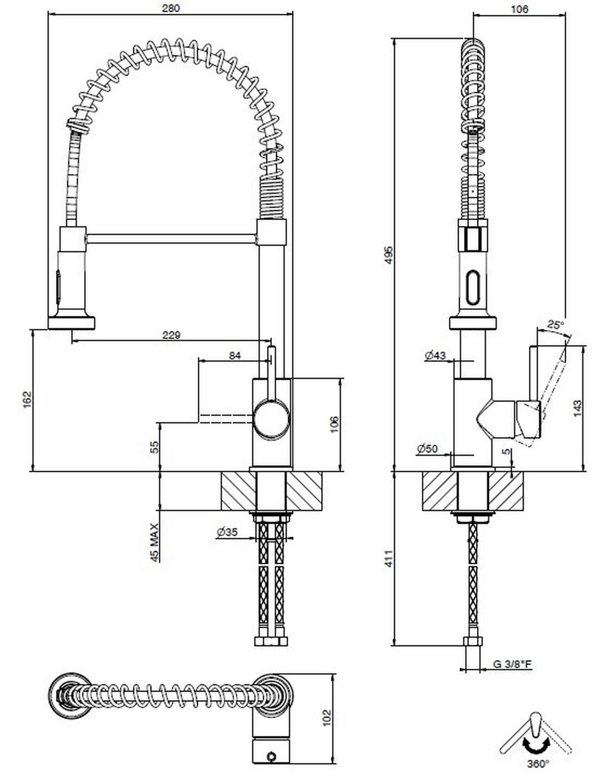 KÜCHENARMATUR - Schwarz, Basics, Metall (28/49,5/10,6cm) - HKT