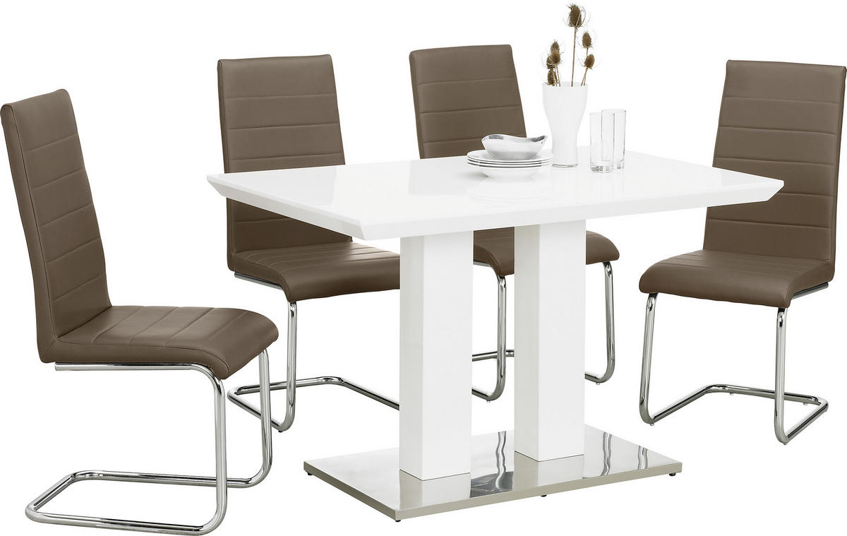 JÍDELNÍ STŮL, bílá, barvy nerez oceli, 120/80/76 cm - bílá/barvy nerez oceli, Design, kov/kompozitní dřevo (120/80/76cm) - Novel