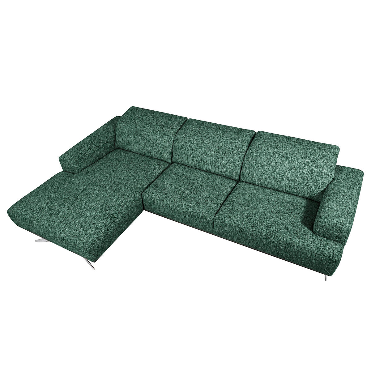 ECKSOFA PORTLAND Grün Struktur Kopfteilverstellung  - Chromfarben/Schwarz, Design, Holz/Textil (187/295cm) - Livetastic