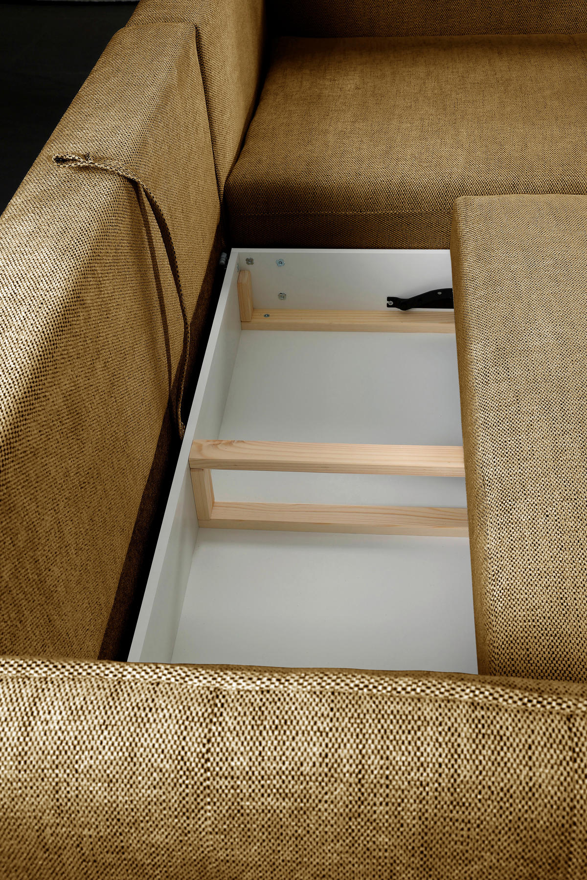 ECKSOFA in Struktur Goldfarben  - Goldfarben/Schwarz, Design, Holz/Textil (165/244cm) - MID.YOU