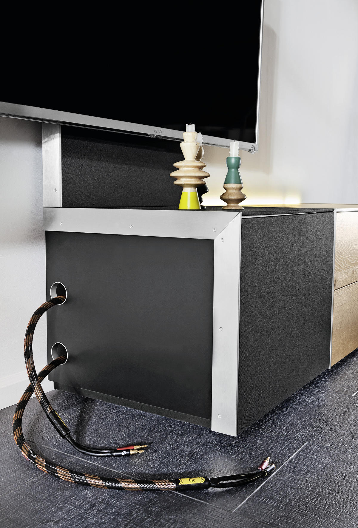 TV-ELEMENT - Eichefarben/Alufarben, Design, Holz/Textil (303/49,8/57cm) - Musterring