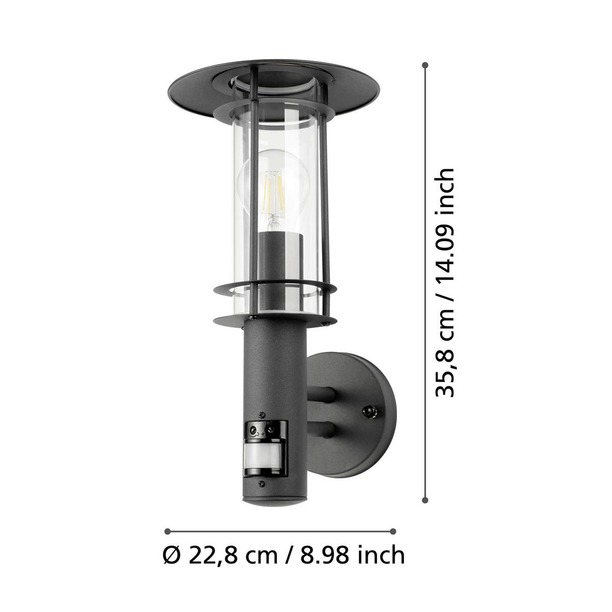 AUßENWANDLEUCHTE 25,8/32,8 cm   - Klar/Schwarz, Design, Glas/Metall (25,8/32,8cm) - Eglo