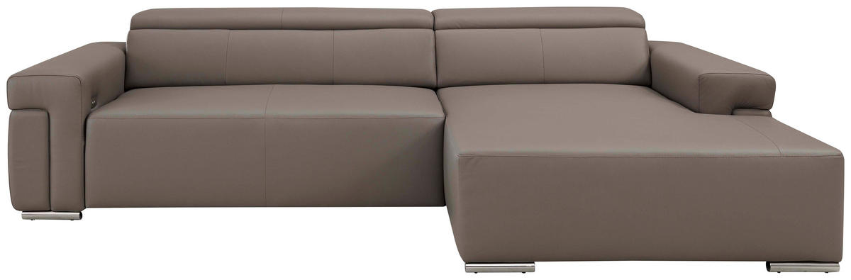 ECKSOFA inkl. Funktion DUA Grau Echtleder  - Chromfarben/Grau, Design, Leder/Metall (293/170cm) - Novel