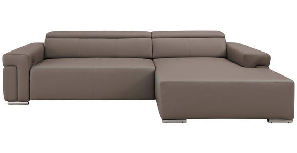 ECKSOFA DUA in Echtleder Grau  293/170 cm  - Chromfarben/Grau, Design, Leder/Metall (293/170cm) - Novel