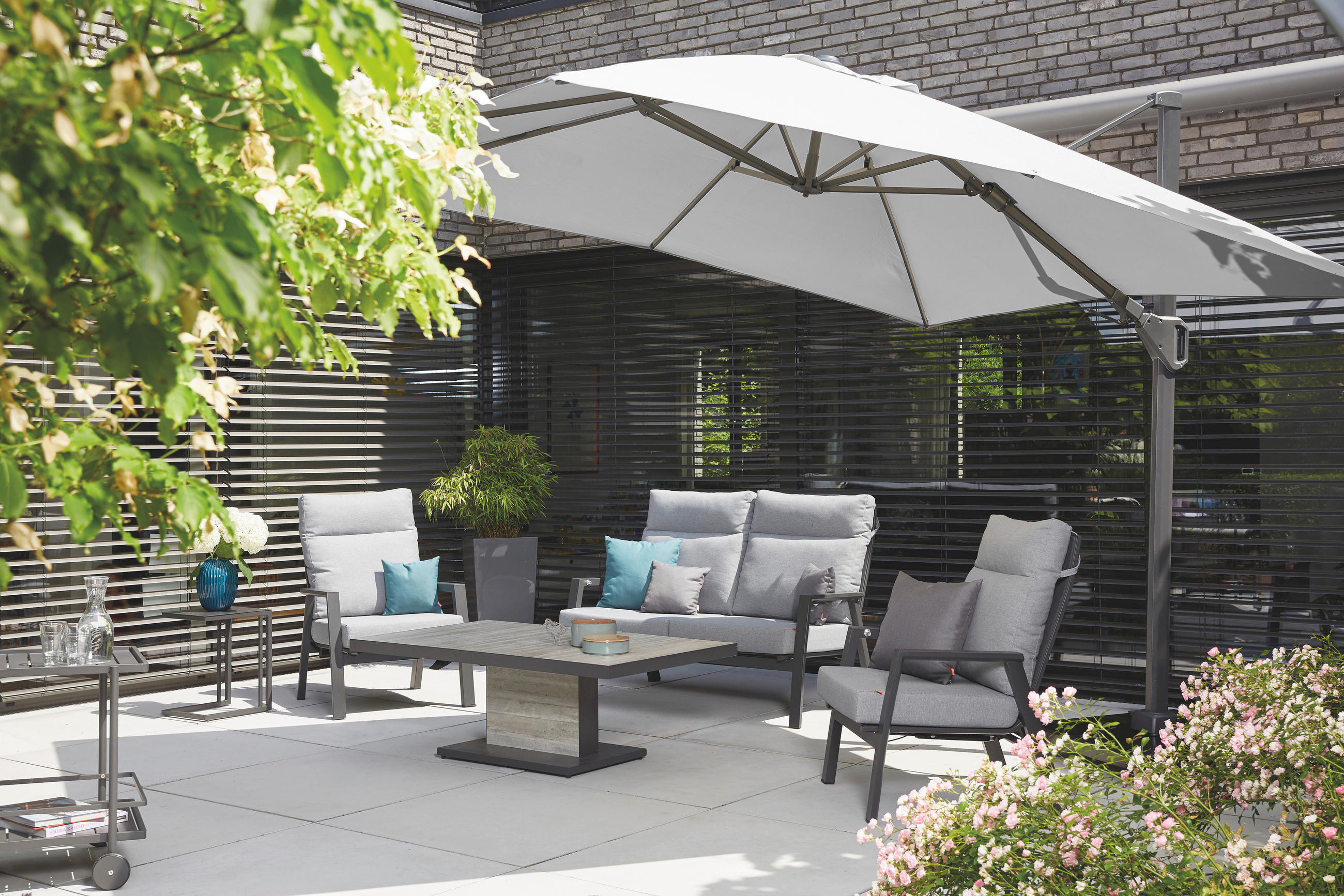 AMPELSCHIRM  300/300 cm  - Anthrazit/Grau, KONVENTIONELL, Textil/Metall (300/300cm) - Siena Garden