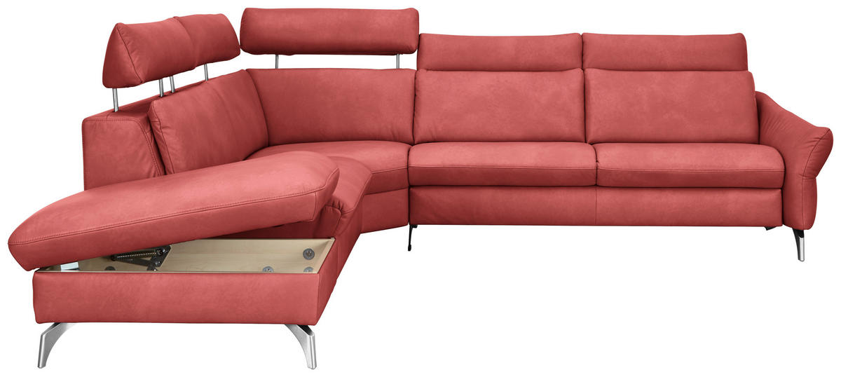 ECKSOFA in Echtleder Rot  - Edelstahlfarben/Rot, Konventionell, Leder/Metall (242/296cm) - Himolla Komfortklass
