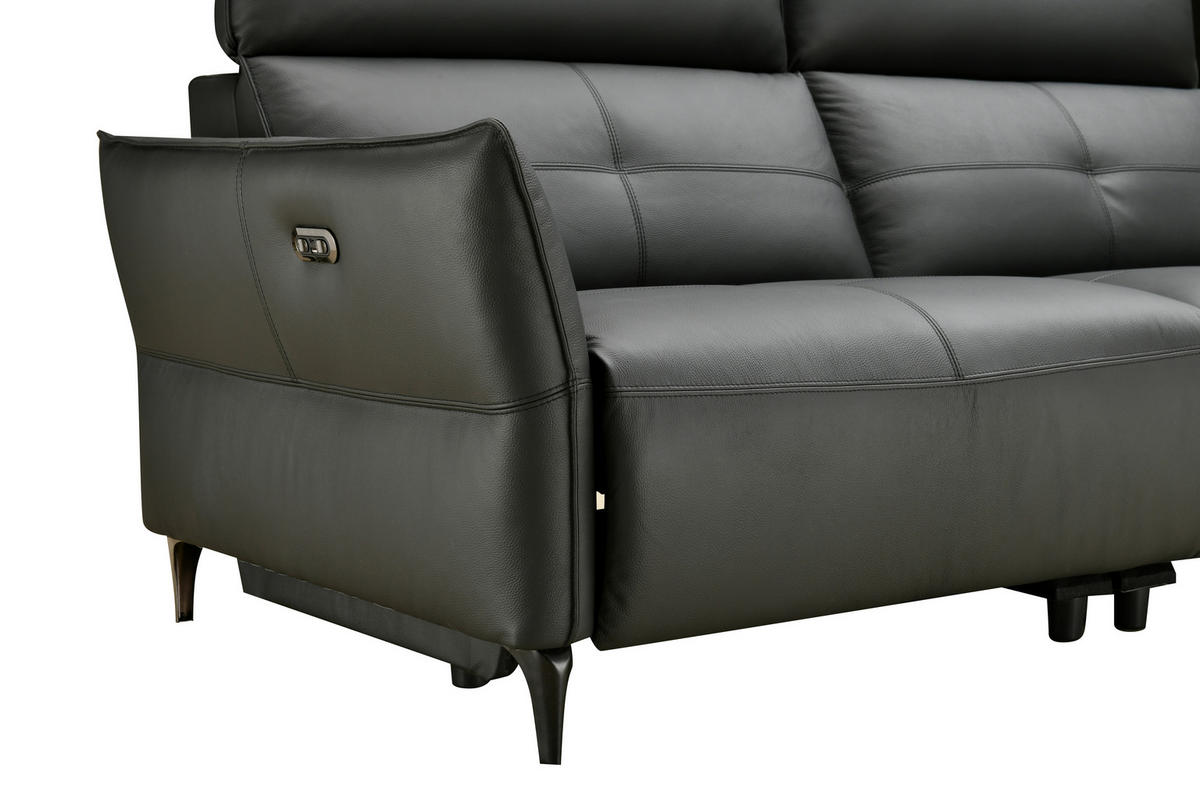 2,5-SITZER Schwarz Echtleder  - Schwarz, Design, Leder/Metall (220/98/101cm) - Novel