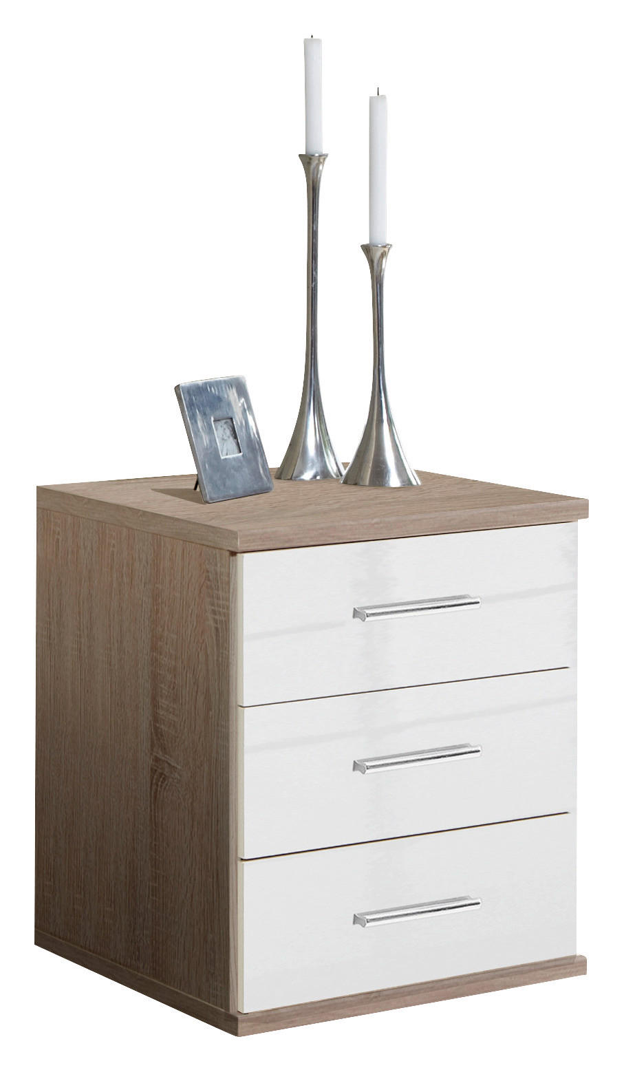 KOMMODE 46/55/40 cm  in Weiß, Eichefarben  - Chromfarben/Eichefarben, Design, Holzwerkstoff/Kunststoff (46/55/40cm) - Xora