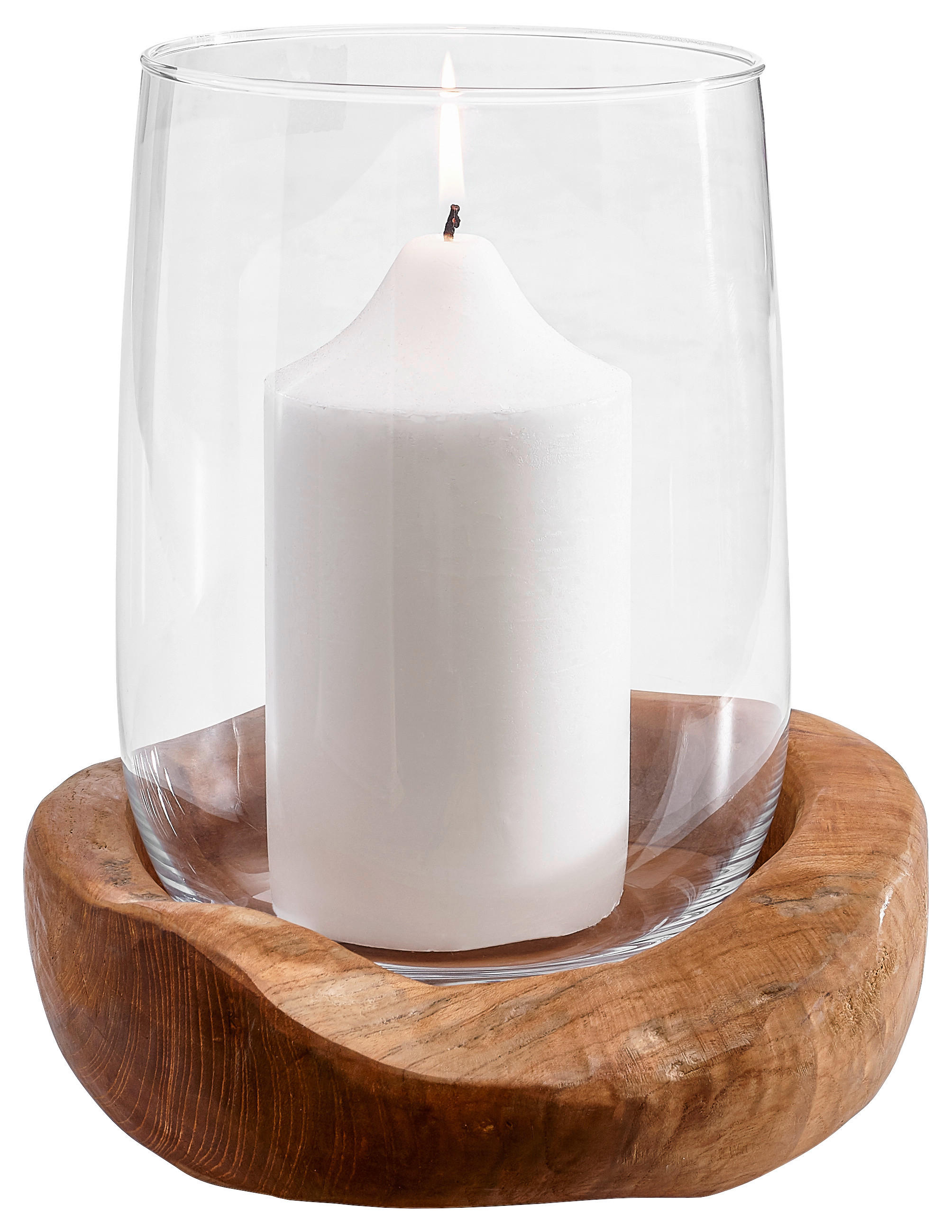 WINDLICHT - Klar/Braun, Basics, Glas/Holz (23/27cm) - Leonardo