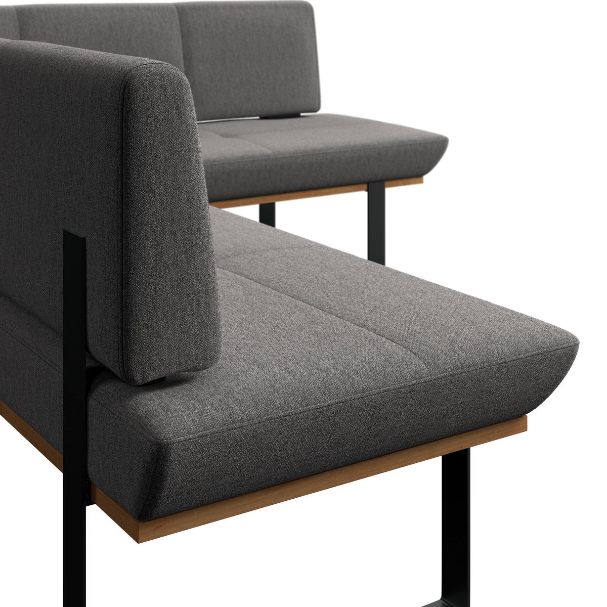 ECKBANK 225/175 cm Webstoff Grau Eiche vollmassiv   - Schwarz/Grau, MODERN, Holz/Textil (225/175cm) - Livetastic