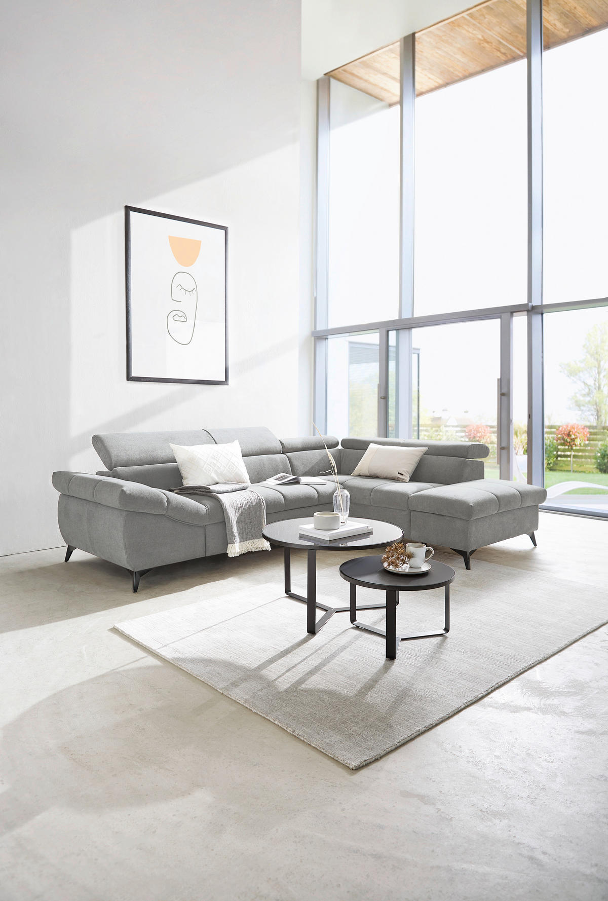 ECKSOFA in Mikrofaser Hellgrau  - Hellgrau/Schwarz, Design, Kunststoff/Textil (279/210cm) - Livetastic