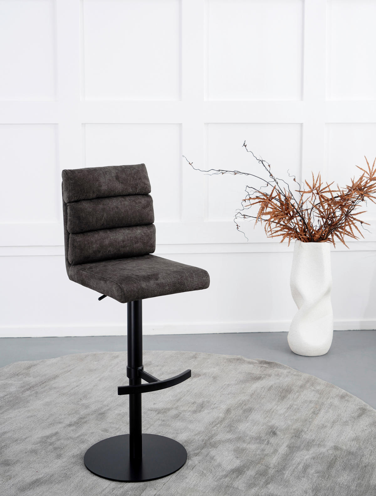 BARHOCKER Webstoff Braun Eisen Stoffauswahl, Sitzfläche 360° drehbar  - Schwarz/Braun, Design, Textil/Metall (42/90-117/58,5cm) - Novel