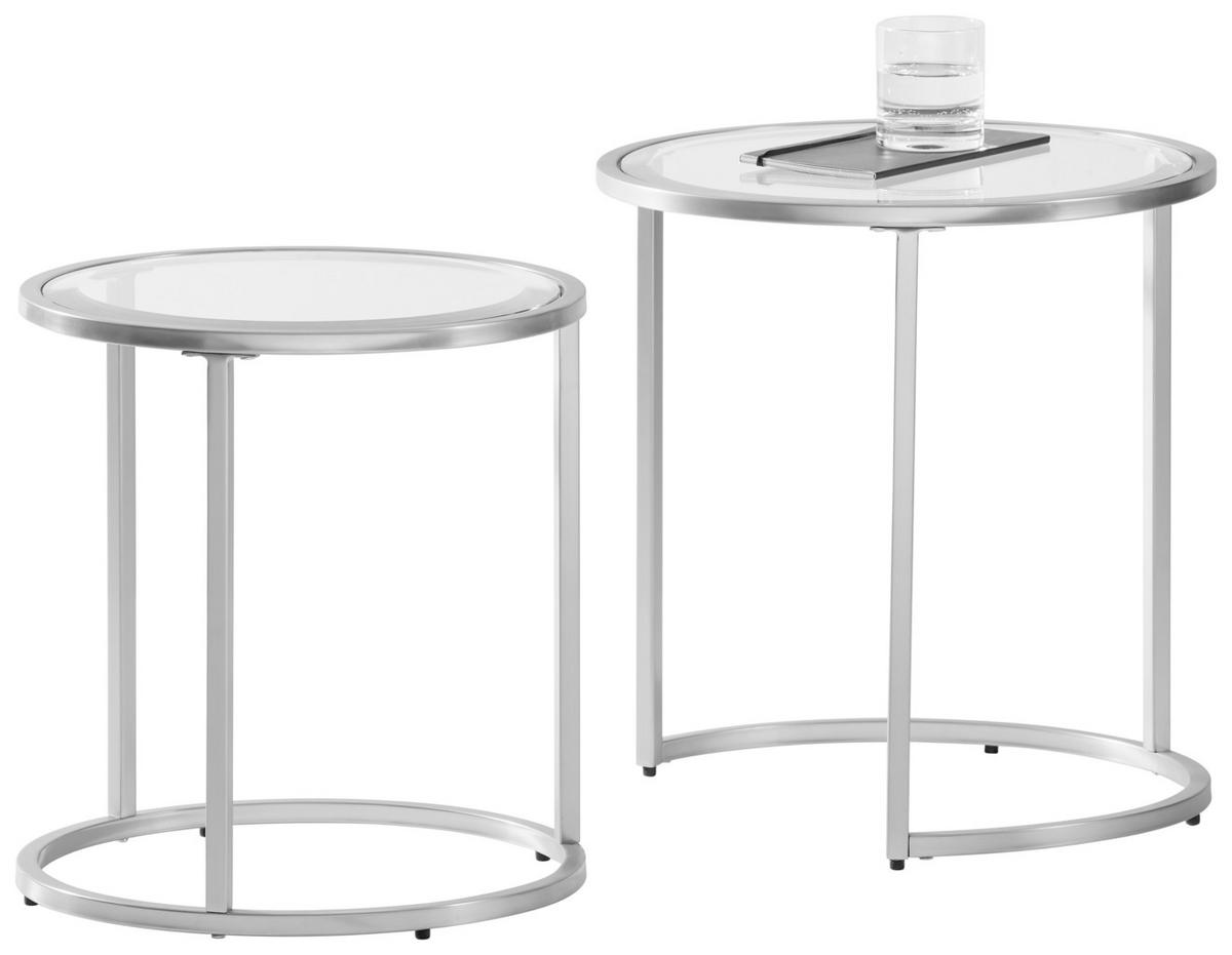 SATZTISCH 46/41/46/41/48/43 cm Silberfarben rund  - Silberfarben, Design, Glas/Metall (46/41/46/41/48/43cm) - Xora