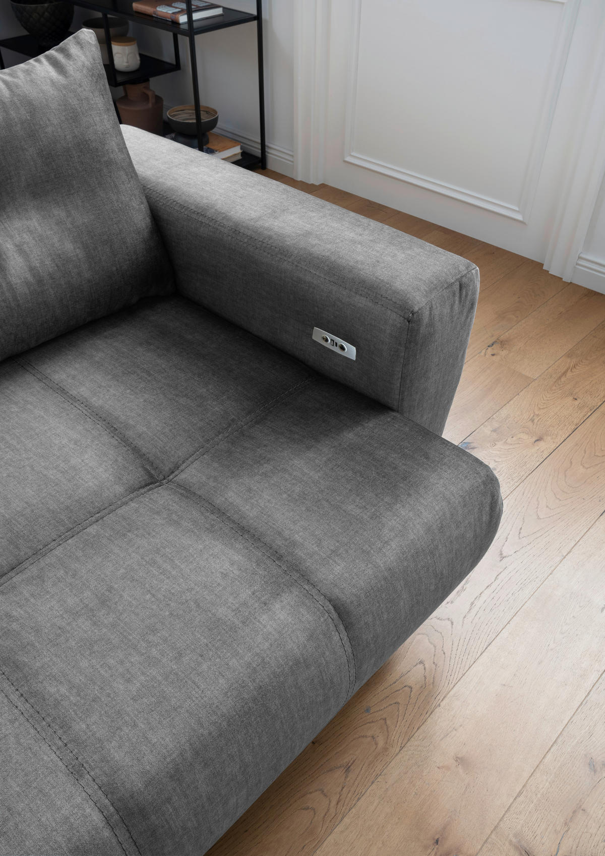 ECKSOFA in Velours Dunkelgrau  177/246 cm  - Dunkelgrau/Schwarz, MODERN, Textil/Metall (177/246cm) - MID.YOU