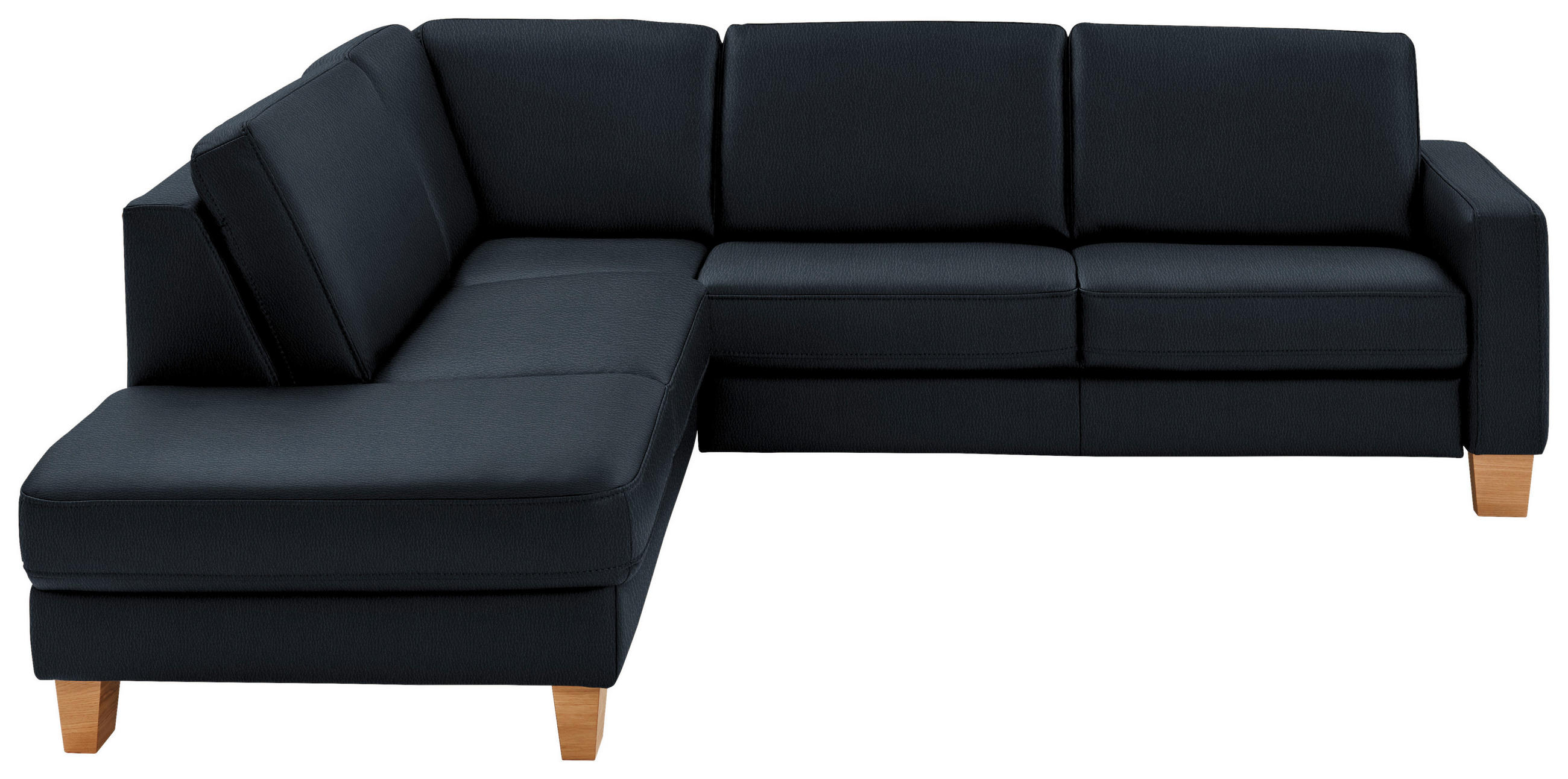 ECKSOFA in Echtleder Dunkelblau  - Eiche Bianco/Dunkelblau, Konventionell, Leder/Holz (235/257cm) - Valdera