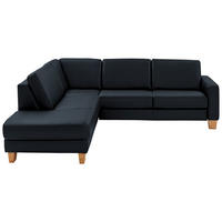 ECKSOFA in Echtleder Dunkelblau  - Eiche Bianco/Dunkelblau, Konventionell, Leder/Holz (235/257cm) - Valdera
