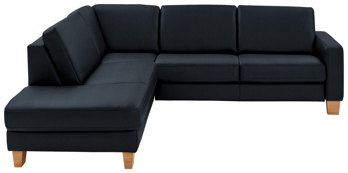 ECKSOFA in Echtleder Dunkelblau  - Eiche Bianco/Dunkelblau, Konventionell, Leder/Holz (235/257cm) - Valdera