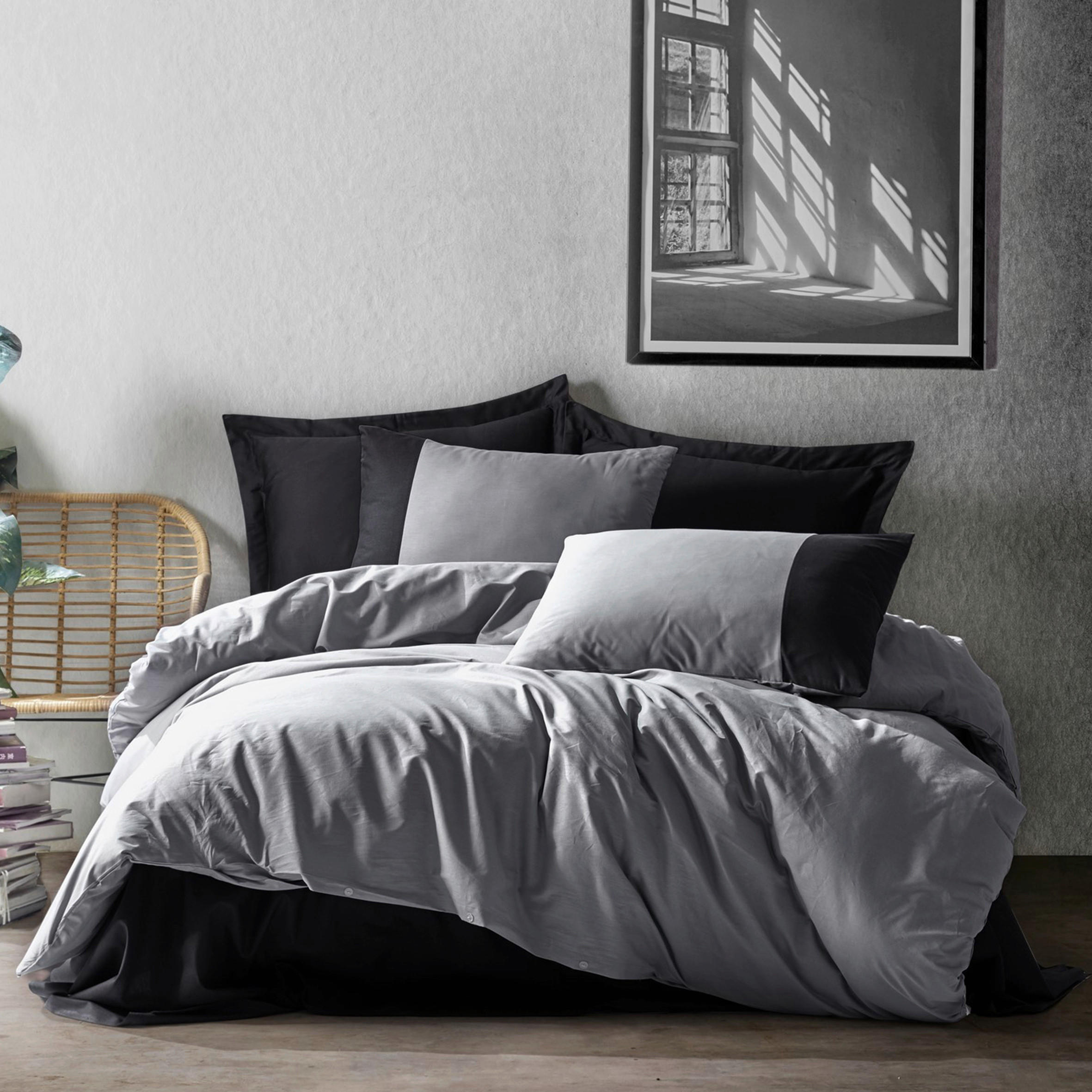 BETTWÄSCHE Renforcé 135/200 cm  - Schwarz/Grau, Basics, Textil (135/200cm)