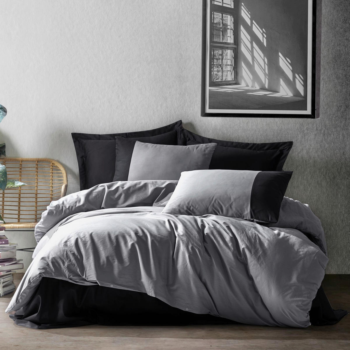 BETTWÄSCHE Renforcé 135/200 cm  - Schwarz/Grau, Basics, Textil (135/200cm)