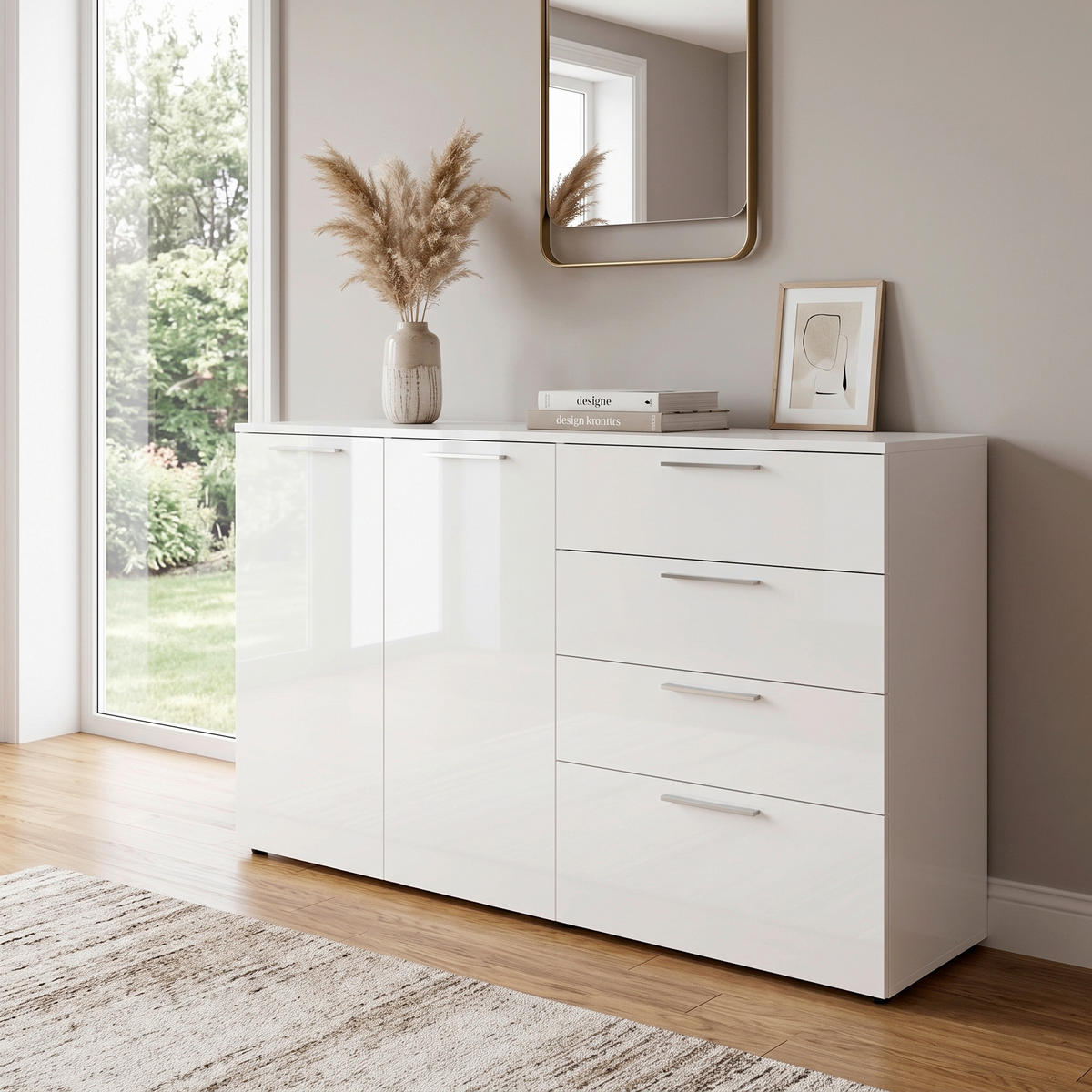 SIDEBOARD  186/107/40 cm 4 Schublade(n)  - Chromfarben/Schwarz, MODERN, Holzwerkstoff/Kunststoff (186/107/40cm) - Germania