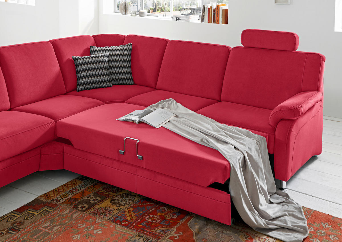 ECKSOFA in Flachgewebe Rot  - Rot/Alufarben, Konventionell, Textil/Metall (287/269cm) - Beldomo System