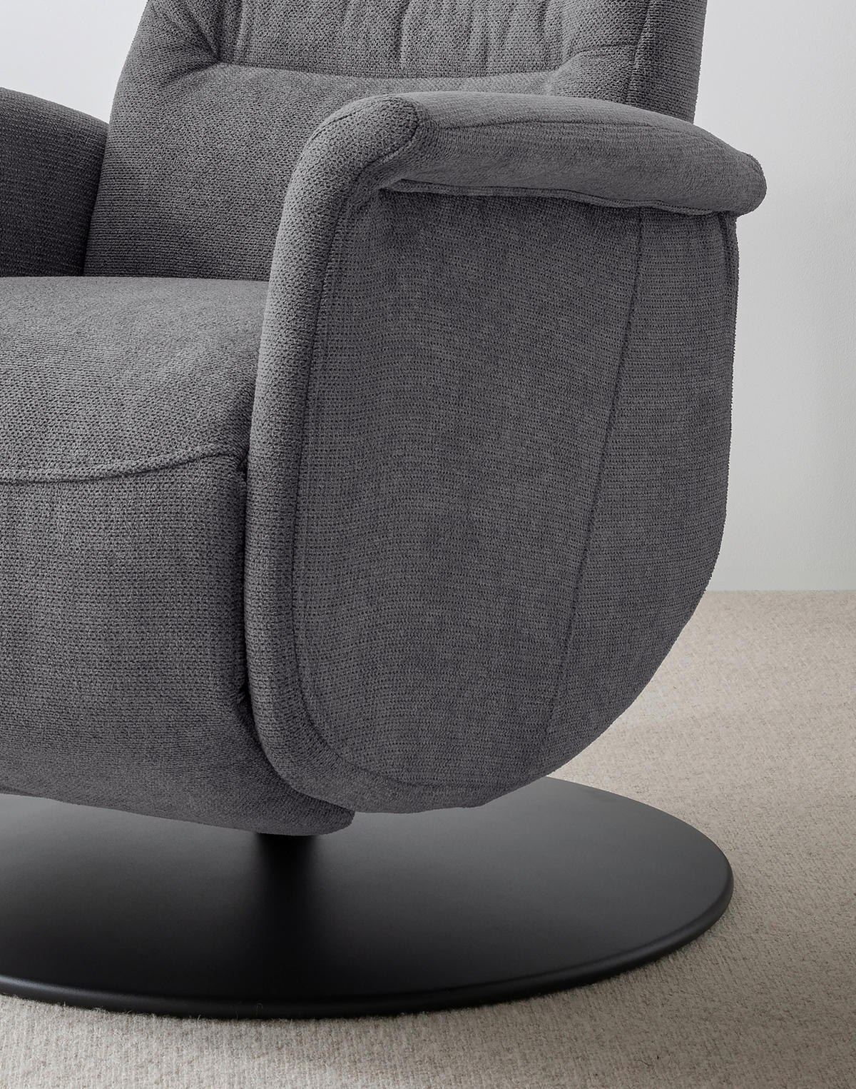 RELAXSESSEL LATINA Chenille Kopfteilverstellung, Fußteilverstellung, Rücken echt    - Dunkelgrau/Schwarz, MODERN, Textil/Metall (72/118/85-165cm) - Livetastic