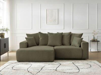 ECKSOFA Ottomane links  ATILLA Grün Flachgewebe  - Schwarz/Grün, MODERN, Kunststoff/Textil (149/244cm)