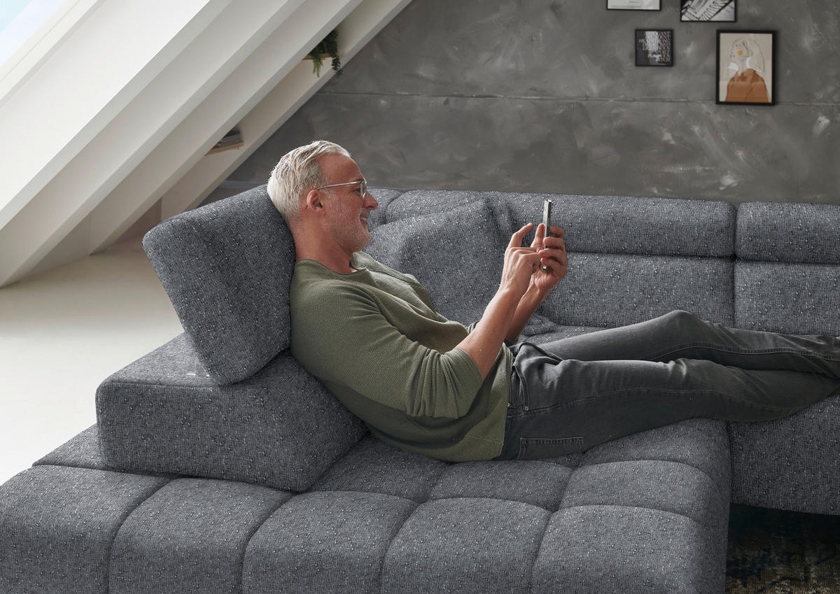 ECKSOFA in Chenille Grau  222/323 cm  - Schwarz/Grau, Design, Textil/Metall (222/323cm) - Beldomo Style