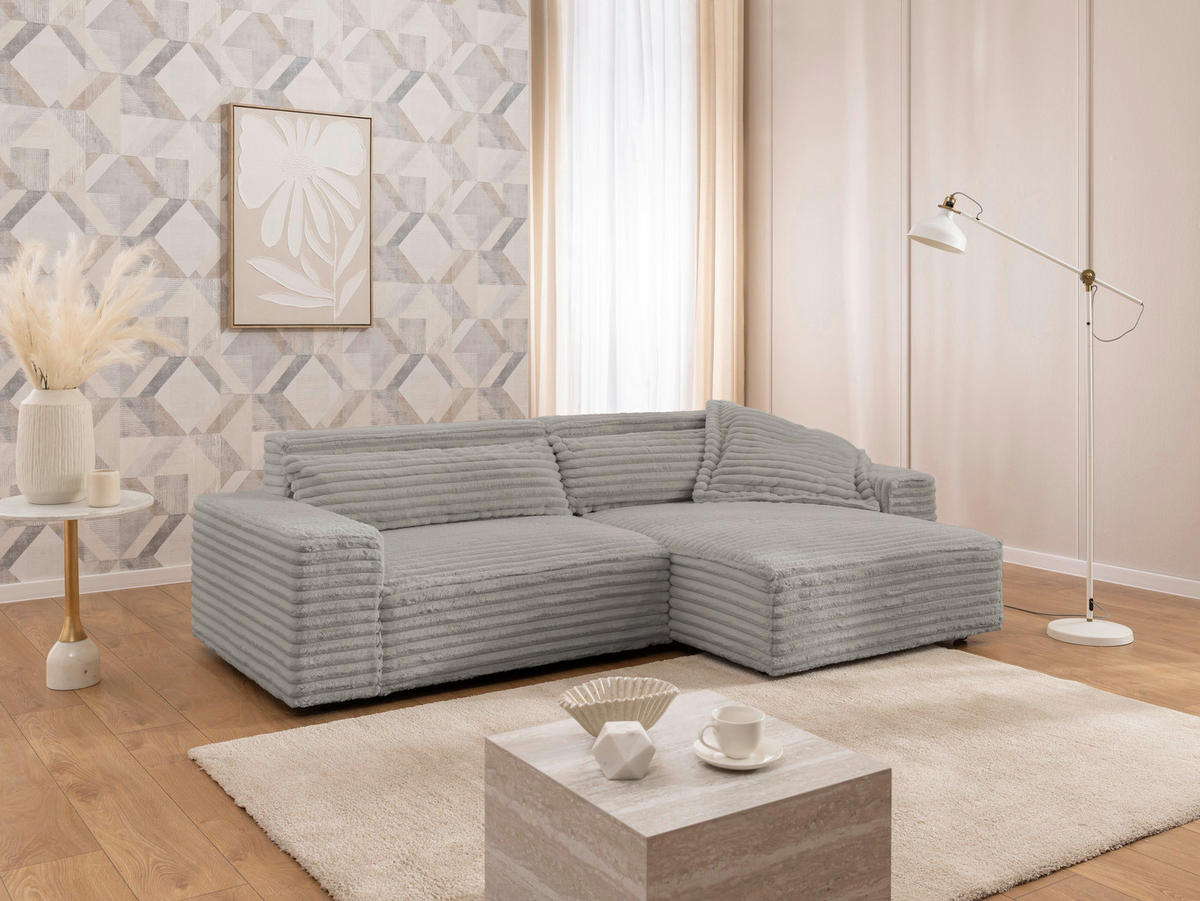 ECKSOFA Cord Grau  - Schwarz/Grau, Design, Kunststoff/Textil (251/142cm) - P & B