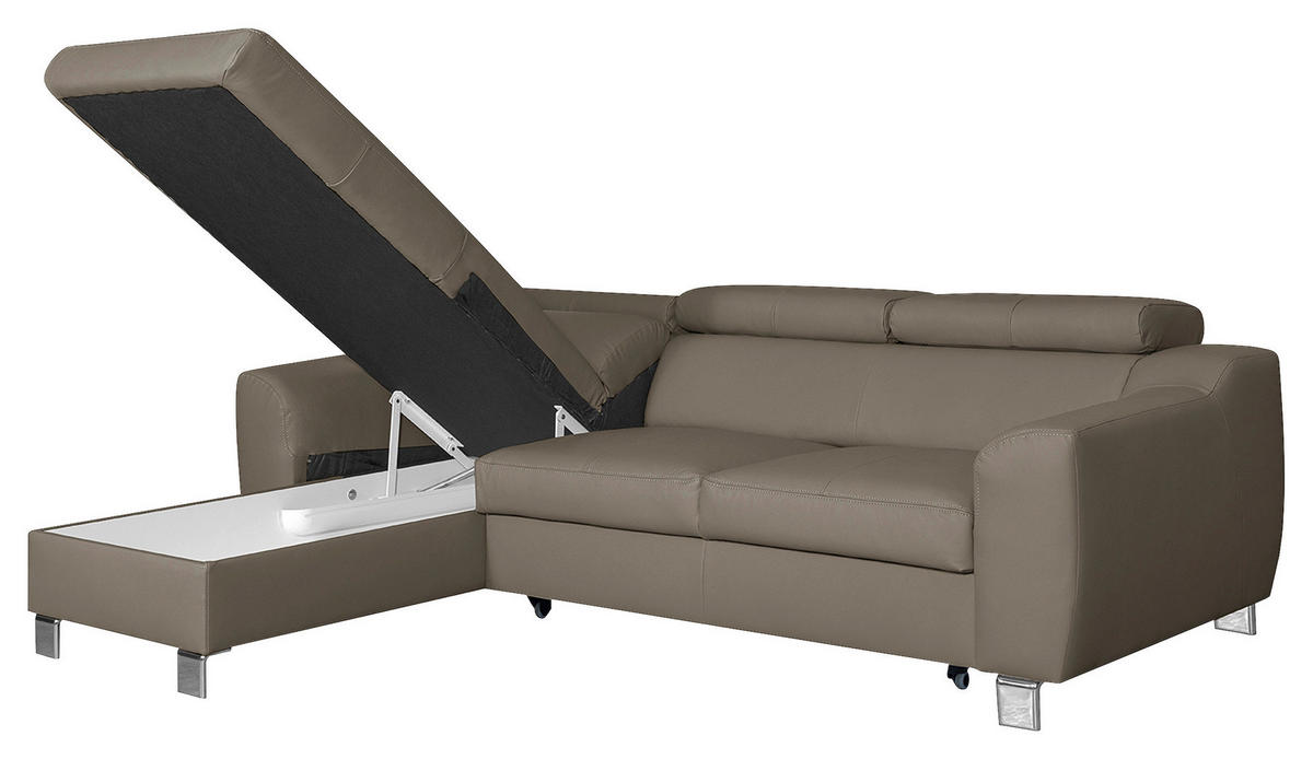 ECKSOFA in Lederlook Echtleder Taupe  - Taupe/Chromfarben, Design, Leder/Textil (176/242cm) - Livetastic