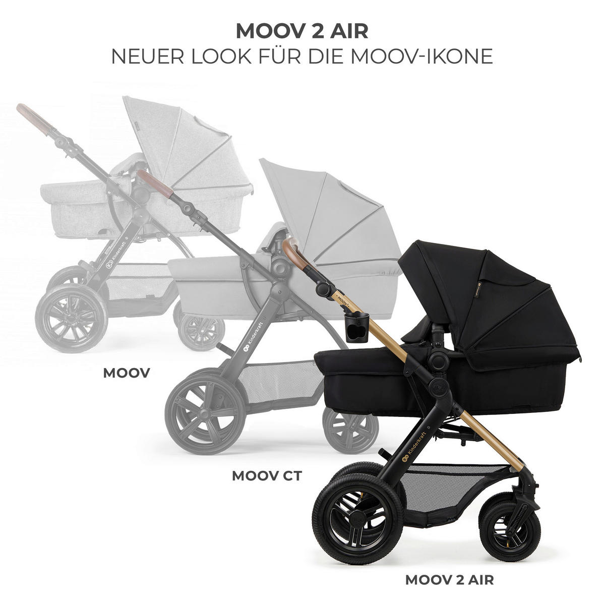 KINDERWAGENSET Moov 2 Air  - Goldfarben/Schwarz, Basics, Textil/Metall (60/86.5/106cm) - Kinderkraft