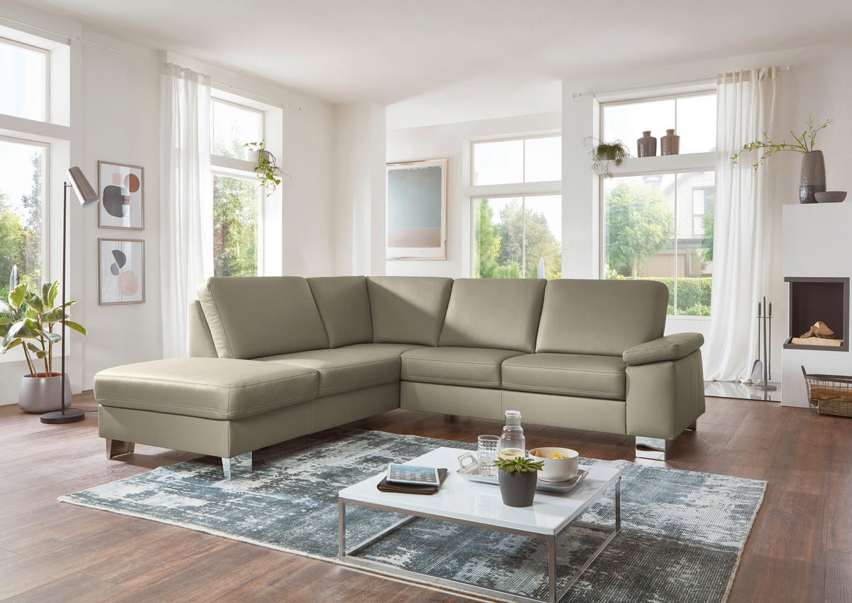 ECKSOFA  in Echtleder Perlmutt  235/248 cm  - Beige/Perlmutt, Design, Leder/Metall (235/248cm) - Beldomo Premium