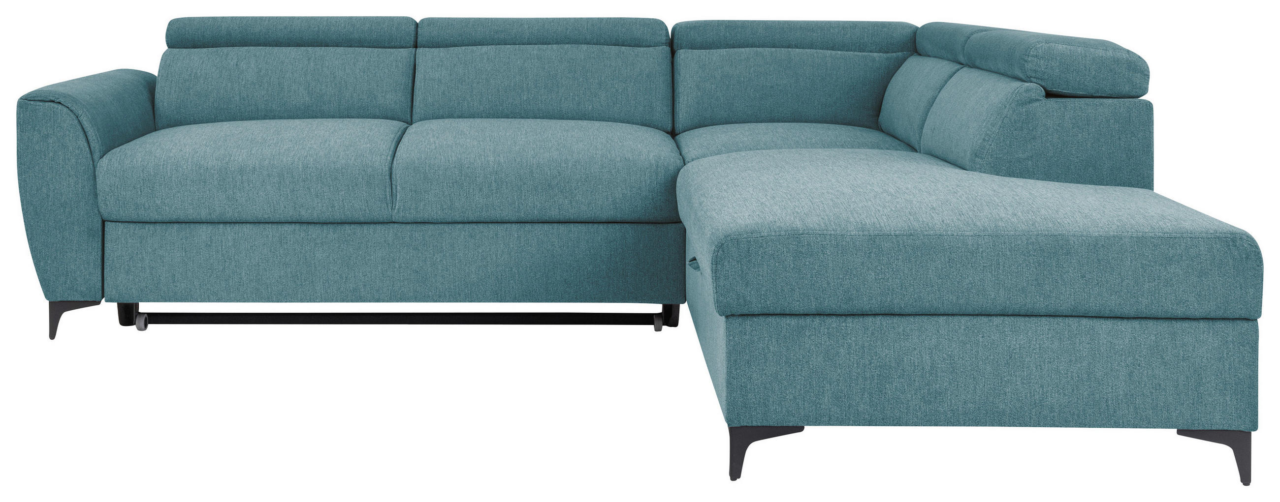 ECKSOFA Petrol Velours  - Petrol/Schwarz, KONVENTIONELL, Textil/Metall (255/217cm) - Carryhome