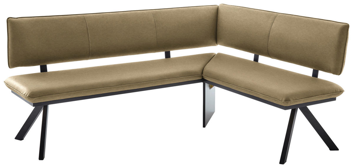 ECKBANK in Metall, Textil Schwarz, Olivgrün  - Schwarz/Olivgrün, Modern, Textil/Metall (205/165cm) - Cantus