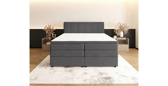 BOXSPRINGBETT 200/200 cm,  in Anthrazit, gepolstertes Kopfteil, Bettkasten, Topper, Matratzen, H2 + H3 = mittel + fest  - Anthrazit/Schwarz, KONVENTIONELL, Kunststoff/Textil (200/200cm) - Esposa