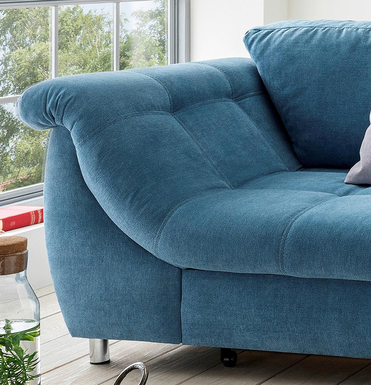 ECKSCHLAFSOFA in Mikrofaser Blau  - Chromfarben/Blau, Modern, Textil/Metall (250/190cm) - Livetastic