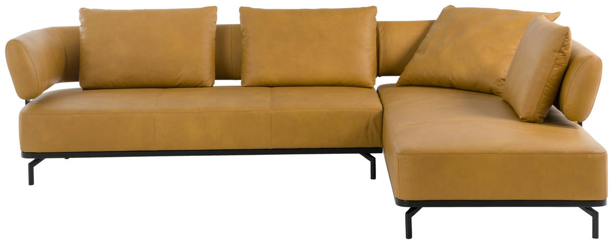 ECKSOFA Dunkelgelb Echtleder  - Dunkelgelb/Schwarz, Design, Leder/Metall (302/237cm) - Dieter Knoll